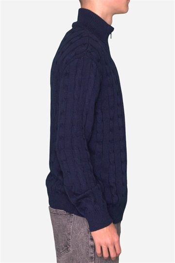 Basic- Half Zip Cable Knit - Navy